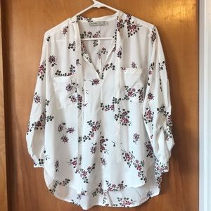 White w/ floral print Abercrombie tie blouse